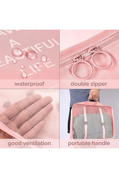 COOYA 7-Piece Travel Organizer Luggage Set,Tear-Resistant Nylon Fabric,Lightweight And Mesh Design,Pink