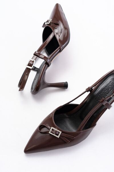 serkanseyyid INF-2300 Кафе Руган ежедневни обувки с отворена пета и панделка