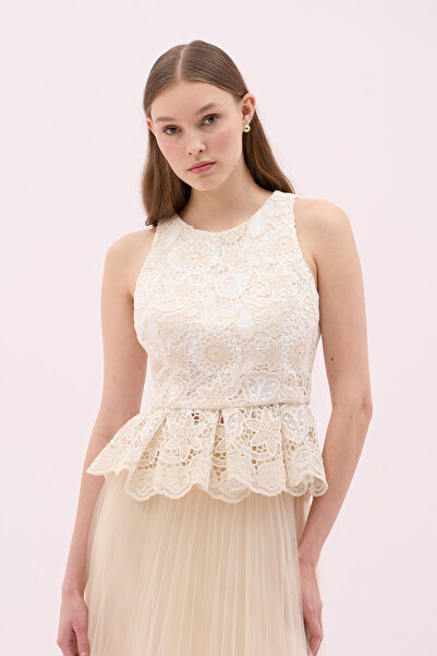 Roman Bisiklet Yaka Kolsuz Peplum Bluz Standart Renk Y2513017_089