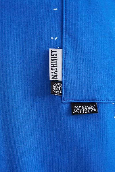 Machinist Men's Label and Print Pocket Oversize Soft Blue T-Shirt