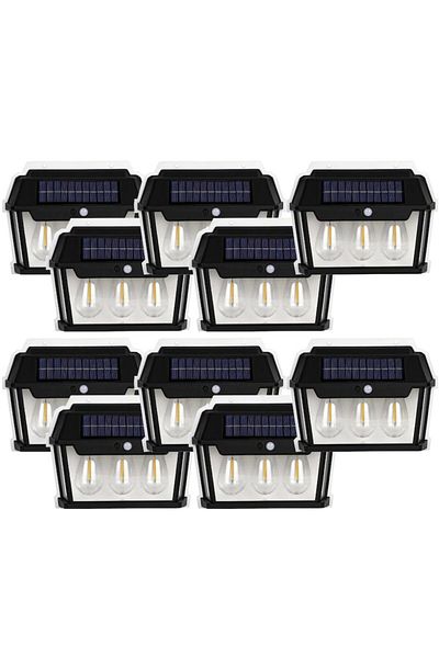 NEXTLY Set Of 10 X 3-bulb Outdoor Solar Lamp, 3 Operating Modes, Black