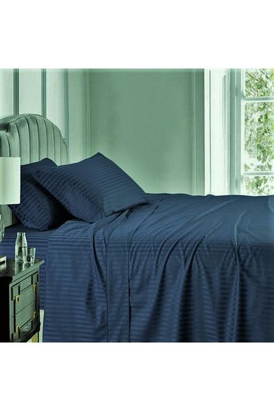 Kotonia Home Cearșaf de pat, 100% bumbac, satin damasc, 240x260 cm, mărimea dungilor 1 cm, albastru marin