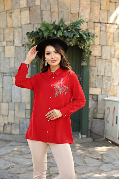 ZAHRA ELVİN ÖNÜ ÇAPA BASKILI GÖMLEK