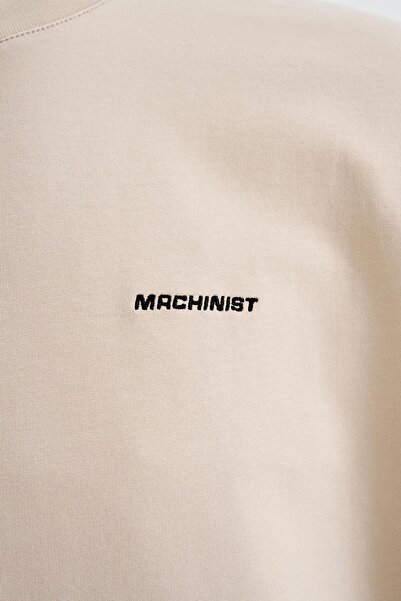 Machinist Men's Patch and Stitch Details Oversize Soft Beige T-Shirt
