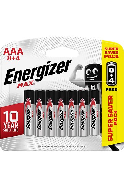 Energizer Max 1.5V Alkaline batteries - AAA Promo Pack Of 8+4