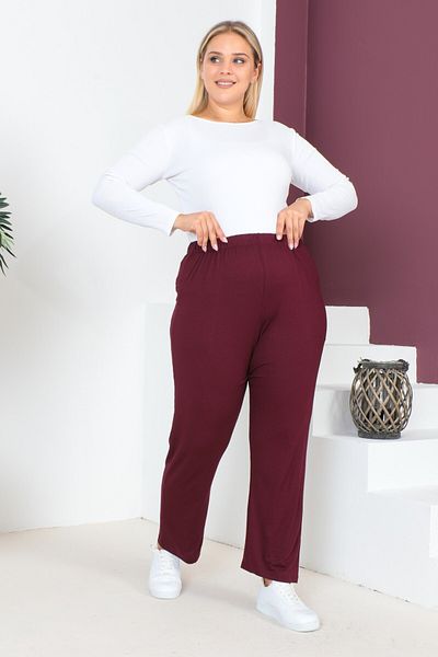 tarzımsüper Women's Large Size Comfort Model Elastic Waist Pocket Lycra and Comfortable Fit Wide Leg Pants