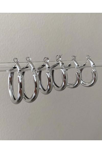 stainles steel Silver Steel 3 Size Double 6-Piece Hoop Earring Set
