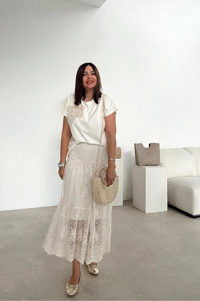 ELVAN TOLON Lace Ecru Skirt