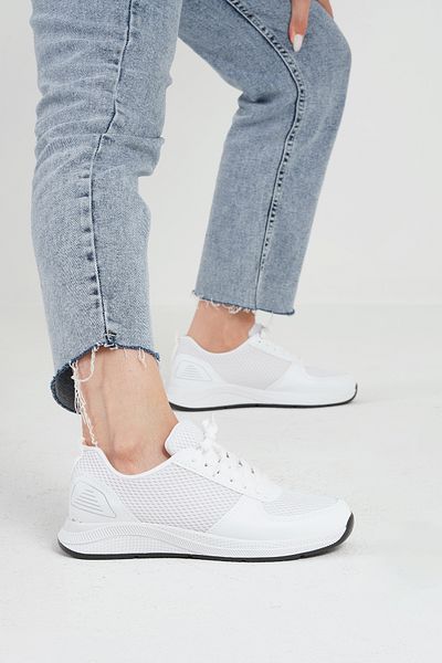 Beyond Women's White Lace-Up Mesh Detailed Leather Sneaker 2.5 cm Byndf301