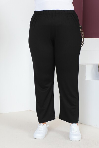 tarzımsüper Women's Large Size Comfort Model Elastic Waist Pocket Lycra and Comfortable Fit Wide Leg Pants