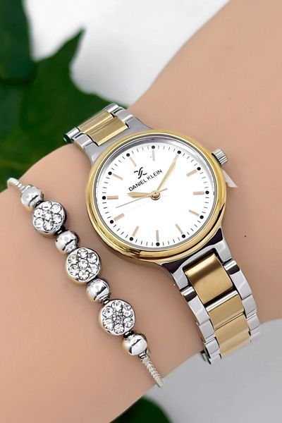 Daniel Klein Steel Cord Women Wrist Watch 3 Atm Water Resistant Silver-Gold Zmdk1183