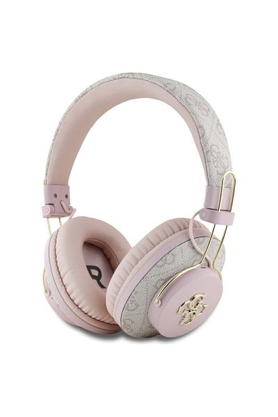 Guess Căști wireless, logo metalic 4g, Bluetooth 5.3, carcasă, USB C, piele ecologică, 300mah, roz