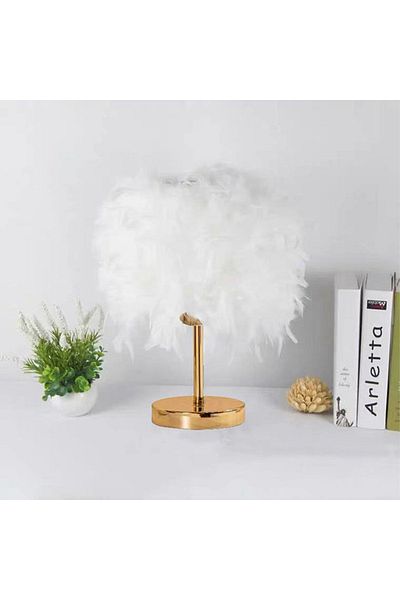COOYA Antique Decorative Table Lamp, With Feather Lampshade, 21x28cm, Suitable for Bedside Table, Gold,