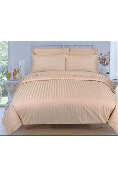 Kotonia Home Bed Sheet, 100% Cotton, Damask Satin, 240x260 Cm, Stripe Size 1 Cm, Cappuccino