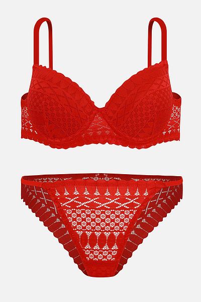 Wonna Aurora Lace Bra Panty Set - Push up Support - 2721 - Red
