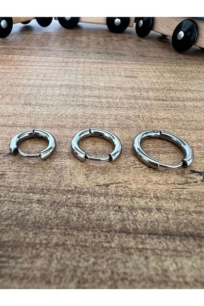 MAZEN 316l Stainless Non-Tarnish Surgical Steel Unisex Triple Hoop Earrings (10MM 12MM 14MM) (SILVER COLOR)