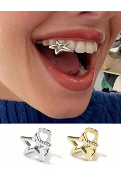 La Saade Y2k Gümüş Rengi Yıldızlı Teeth Grillz Gems Diş Taşı Aksesuar
