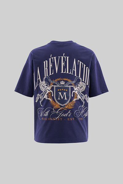 Machinist Men's La Revelation Printed Oversize Navy Blue T-Shirt