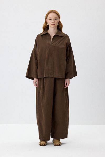 KUAD Σετ παντελονιού Oversize Casual κοπής σε καφέ χρώμα