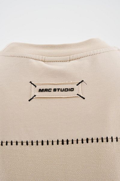 Machinist Men's Patch and Stitch Details Oversize Soft Beige T-Shirt