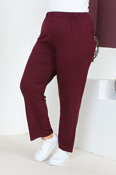 tarzımsüper Women's Large Size Comfort Model Elastic Waist Pocket Lycra and Comfortable Fit Wide Leg Pants