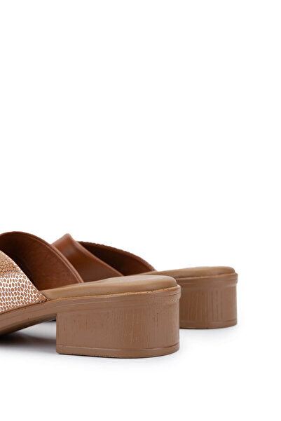 Tamer Tanca Women's Genuine Leather Tan Heeled Slippers