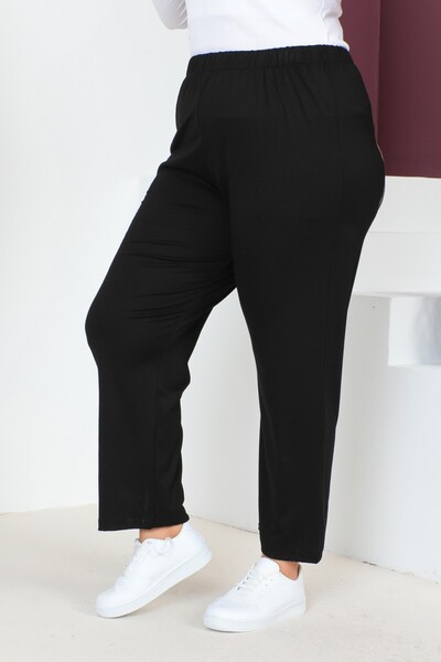 tarzımsüper Women's Large Size Comfort Model Elastic Waist Pocket Lycra and Comfortable Fit Wide Leg Pants