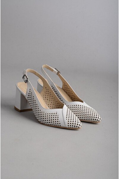 SEÇ KUNDURA SEÇ 991 PANTOF DE FEMEIE CU TACĂT PIELE VERITĂ (Toc: 7,5 cm) ALB