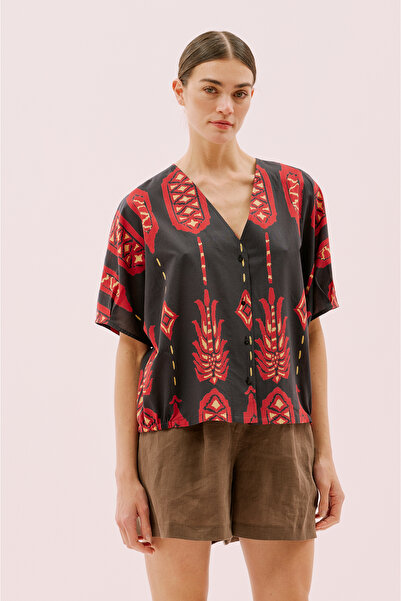 Roman V Yaka Düğmeli Gömlek Standart Renk Y2563118_089