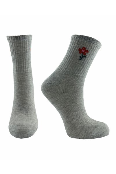 modasocks Kolej Çorap Çiçek Desenli 3 Çift Gri