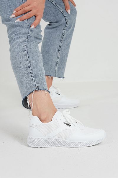 Beyond Women's White Lace-Up Mesh Detailed Leather Sneaker 3cm Byndjack01
