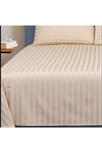 Kotonia Home Bed Sheet, 100% Cotton, Damask Satin, 240x260 Cm, Stripe Size 1 Cm, Cappuccino