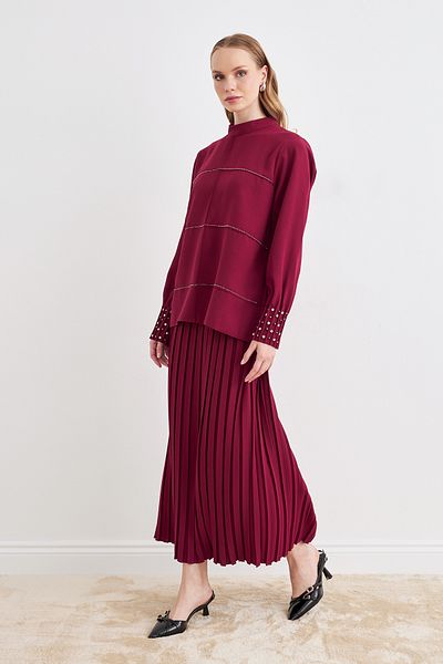 VAVİNOR Arin Pleated Double Suit - Claret Red