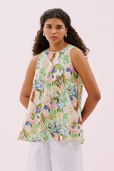 Roman Bisiklet Yaka Kolsuz Keten Bluz Standart Renk Y2513018_089