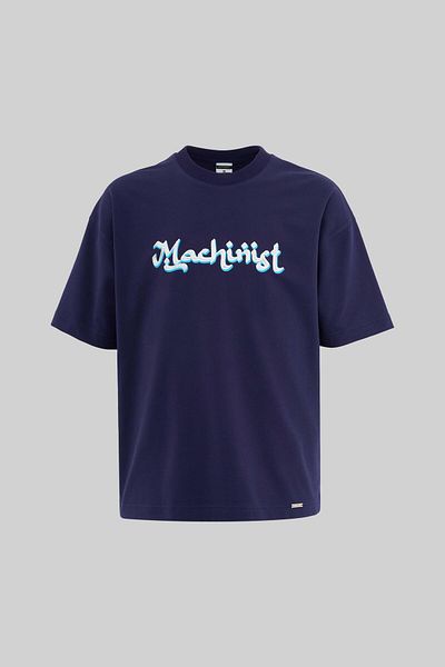 Machinist Men's Mud Technical Printed Oversize Navy Blue T-Shirt