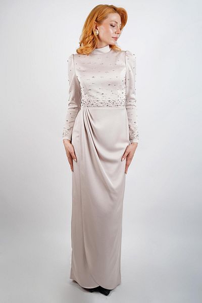 SpringStore Rochie de seară hijab brodata cu mărgele de piatră