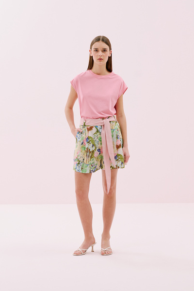 Roman Beli Kuşaklı Tek Pileli Keten Şort Standart Renk Y2512616_089