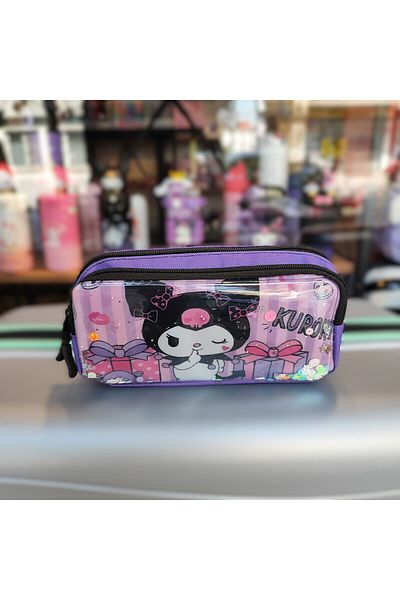 ada çanta kırtasiye Children's Pencil Bag 2 Sections Kuromi Figured Sequin Pencil Holder