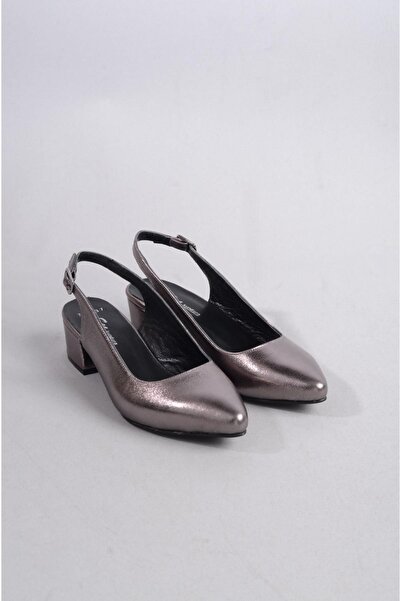 SEÇ KUNDURA Genuine Leather Seç 789 Women's Heeled Shoes - 4.5 Cm Platinum