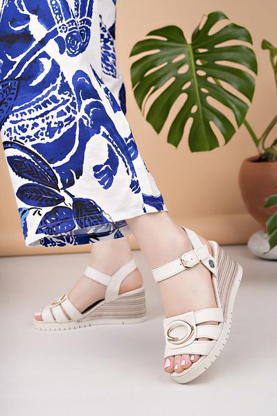Mammamia D25Ys 2775 Bone Genuine Leather Padding Women's Sandals