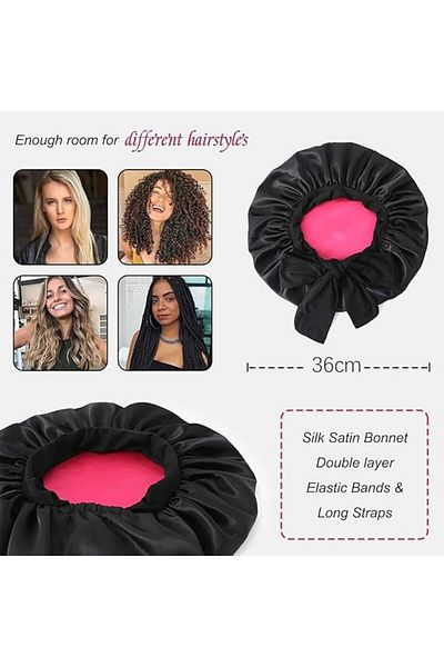 COOYA 2 Pcs Satin Silk Bonnet Hair Bonnet, Double-layer Fabric with Tie Band, for Braids Curly Long Hair