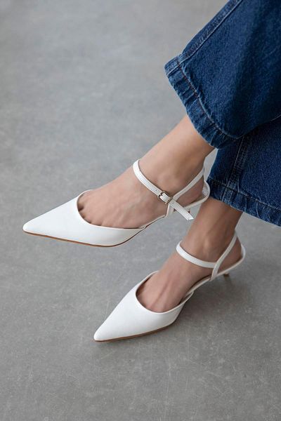 STRASWANS Melvin Women's Heeled Wrinkled Leather Shoes White