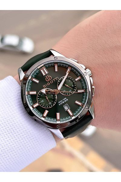 Bigotti Leather Cord Dial with Calendar 5 Atm Water Resistant 2 Years Guarantee Men Wrist Watch Tbg10521.4