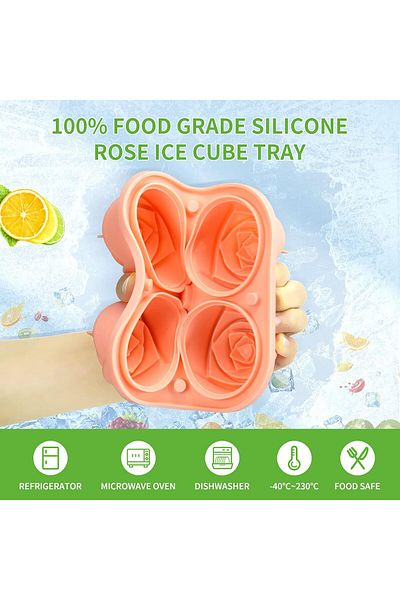 COOYA Four-Grid Rose-Shaped Ice Tray, Safe Silicone, Can Make Ice Balls Repeatedly, Suitable for Beverages