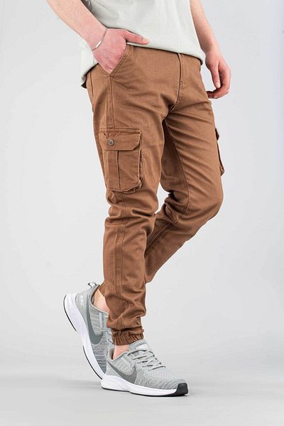 bombe Ανδρικό παντελόνι Jogger Cargo Pocket με ελαστικό πόδι με λεπτή εφαρμογή σε καφέ βιζόν