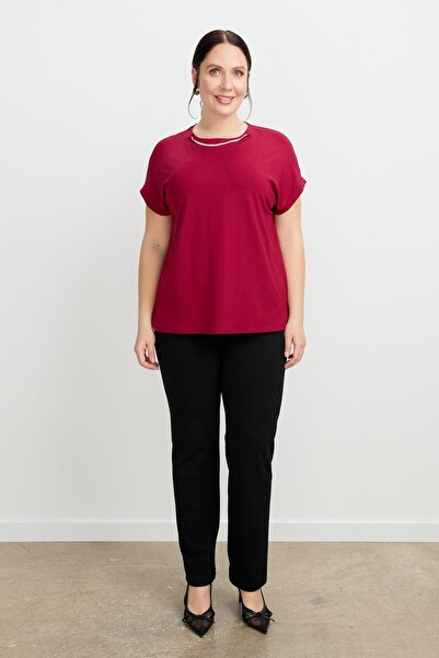 accort Büyük Beden Kolye Detaylı Bluz-MÜRDÜM