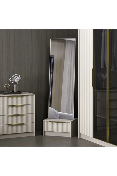 Furnitime Soft Kenarlı Mebran Kapaklı Boy Aynası - Kumtaşı Renk