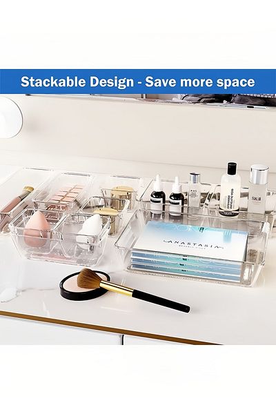COOYA 16-Piece Organizer Set, Made of High-Quality Plastic, 5 Sizes, Stackable, For Offices, Transparent