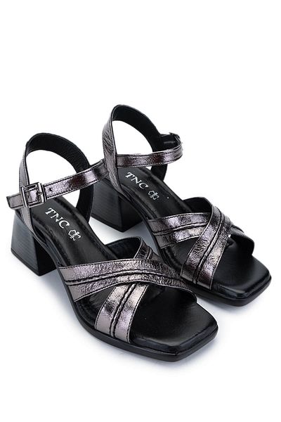 Tamer Tanca Women's Genuine Leather Anthracite Heeled Sandals