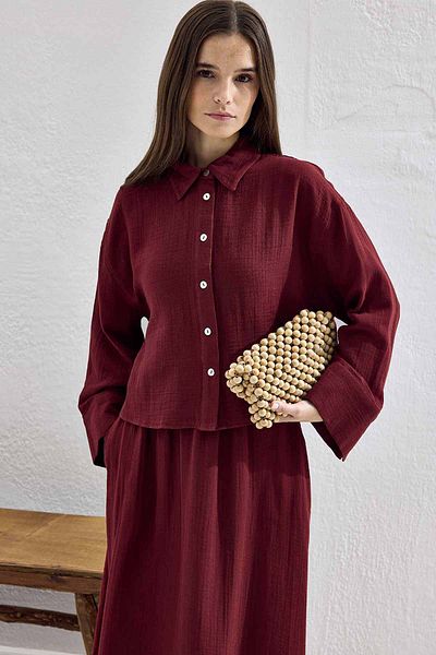 Hooopstore Muslin Burgundy Skirt Set